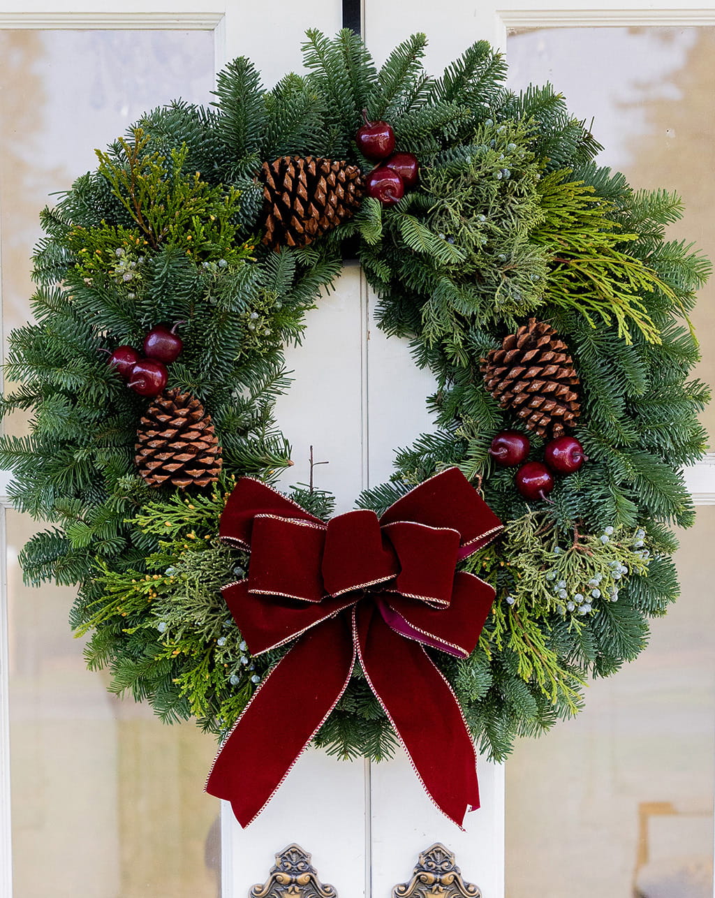Christmas orchard wreath fresh greenery available in 24 to 26 inch sizes for holiday decor front door and seasonal decoration