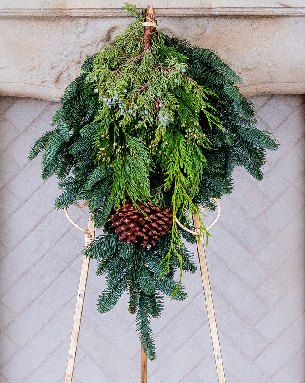 Door swag fresh greenery 24 inch length and 20 inch width for Christmas decor front door and holiday decoration